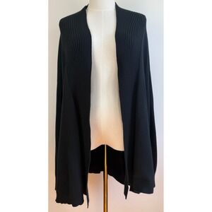 Esperanza Cardigan Women 1X Black Open Front Ribbed Shawl Collar‎ Textured Knit